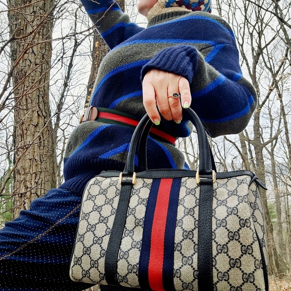 Gucci Brown and Green Belt with Gold Buckle - Picture 6 of 7